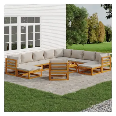 vidaXL 12 pcs conj. lounge de jardim madeira c/ almofadões cinza-claro