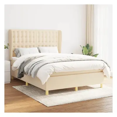 vidaXL Cama com molas/colchão 140x190 cm tecido cor creme