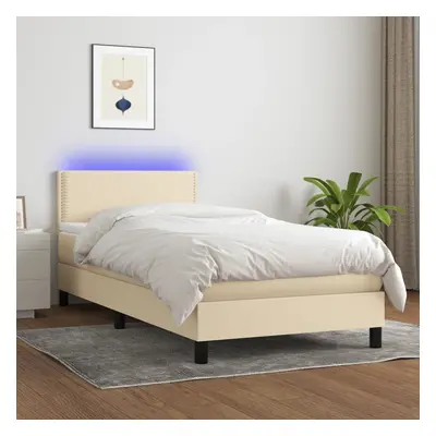 vidaXL Cama box spring c/ colchão e LED 80x200 cm tecido cor creme