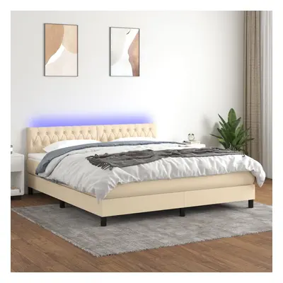 vidaXL Cama box spring c/ colchão e LED 180x200 cm tecido cor creme