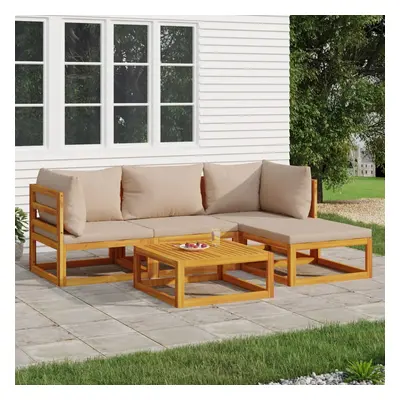 vidaXL 5pcs conj. lounge jardim madeira c/almofadões cinza-acastanhado