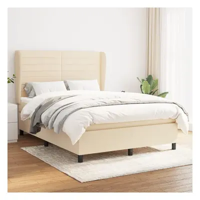 vidaXL Cama com molas/colchão 140x190 cm tecido cor creme