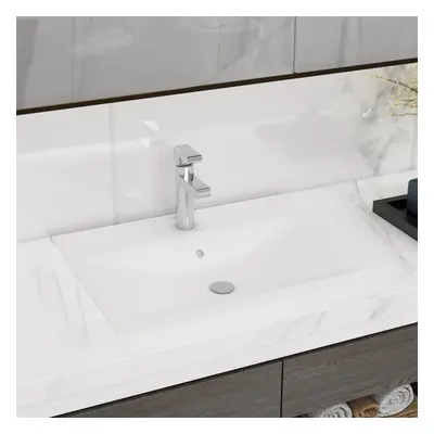 vidaXL Lavatório c/ orifício de torneira 60x46 cm cerâmica branco mate