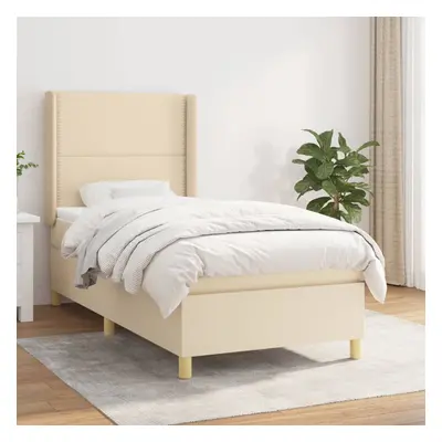 vidaXL Cama com molas/colchão 100x200 cm tecido cor creme