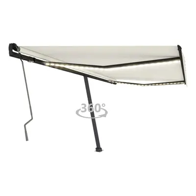 vidaXL Toldo retrátil manual com LED 450x350 cm cor creme