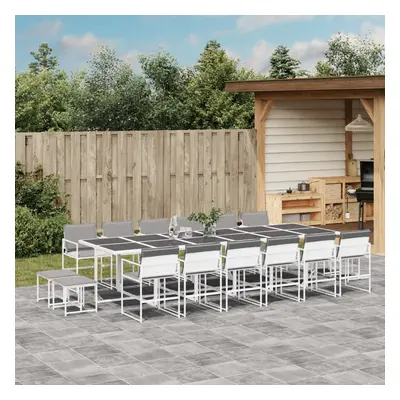 vidaXL 17 pcs conj. de jantar p/ jardim c/ almofadões textilene branco