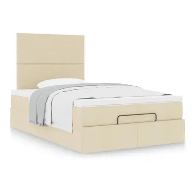 vidaXL Estrutura de cama otomana com colchão 120x190 cm tecido creme