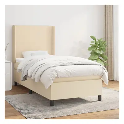 vidaXL Cama com molas/colchão 90x190 cm tecido cor creme