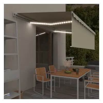 vidaXL Toldo retrátil manual com estore/LED 5x3 m cor creme