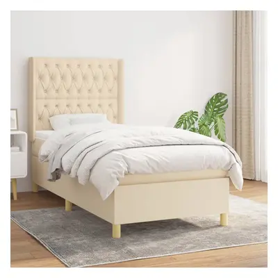 vidaXL Cama com molas/colchão 90x190 cm tecido cor creme