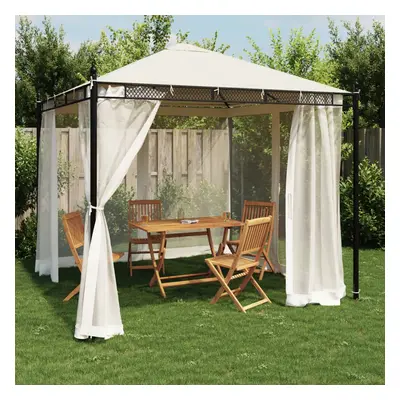 vidaXL Gazebo com paredes de malha 2,93x2,93 m aço creme