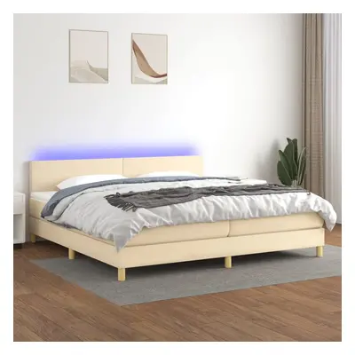 vidaXL Cama box spring c/ colchão e LED 200x200 cm tecido cor creme