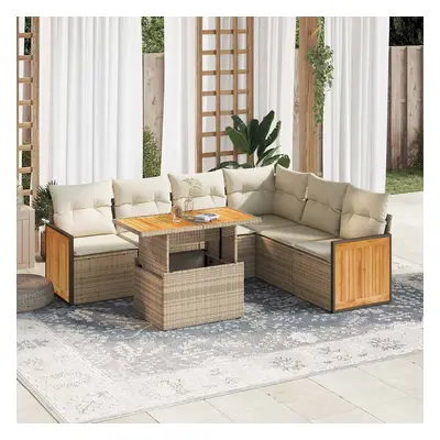 vidaXL 7 pcs conjunto sofás jardim com almofadões vime PE/acácia bege