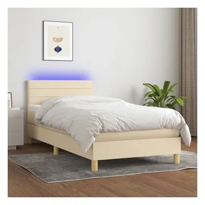 vidaXL Cama box spring c/ colchão e LED 90x200 cm tecido cor creme