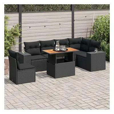 vidaXL 7 pcs conjunto de sofás p/ jardim c/ almofadões vime PE preto