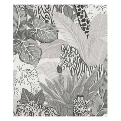 Noordwand Papel de parede Good Vibes Jungle Animals cinzento e preto