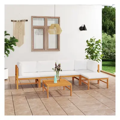 vidaXL 6 pcs conj. lounge de jardim + almofadões cor creme teca maciça