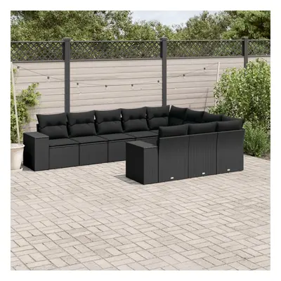 vidaXL 10 pcs conjunto sofás de jardim c/ almofadões vime PE preto