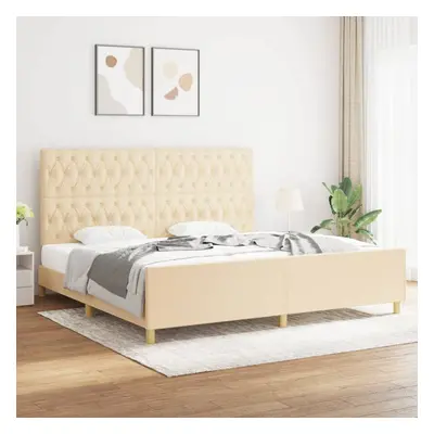 vidaXL Estrutura de cama com cabeceira 200x200 cm tecido cor creme