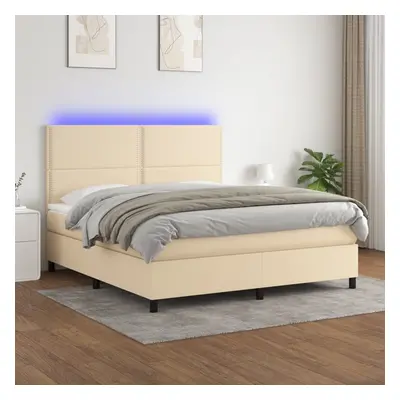 vidaXL Cama box spring c/ colchão e LED 180x200 cm tecido cor creme