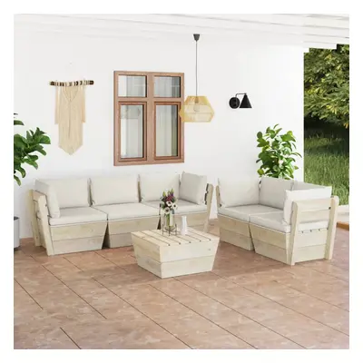 vidaXL 6 pcs conjunto lounge de paletes + almofadões madeira de abeto