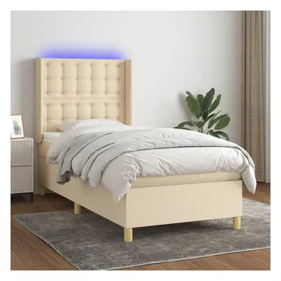 vidaXL Cama box spring c/ colchão e LED 90x200 cm tecido cor creme