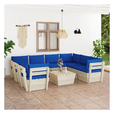 vidaXL 9 pcs conjunto lounge de paletes + almofadões madeira de abeto