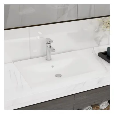 vidaXL Lavatório cerâmico retangular luxososo branco, furo torneira 60x46cm