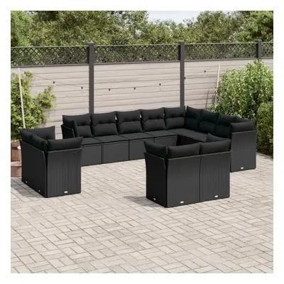 vidaXL 12 pcs conjunto de sofás de jardim c/ almofadões vime PE preto