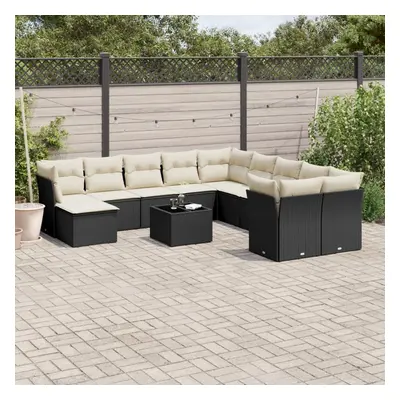 vidaXL 12 pcs conjunto de sofás de jardim c/ almofadões vime PE preto