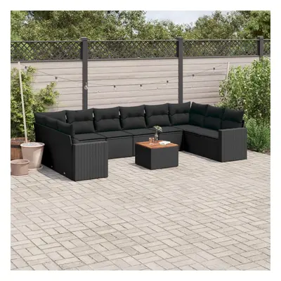 vidaXL 11 pcs conjunto sofás de jardim c/ almofadões vime PE preto