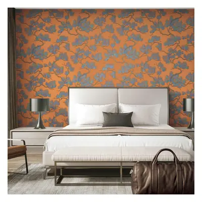 DUTCH WALLCOVERINGS Papel de parede efeito pinheiros azul e laranja