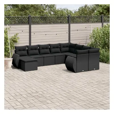 vidaXL 10 pcs conjunto sofás de jardim c/ almofadões vime PE preto