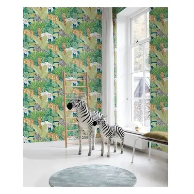 Noordwand Papel de parede Good Vibes Jungle Animals verde e preto