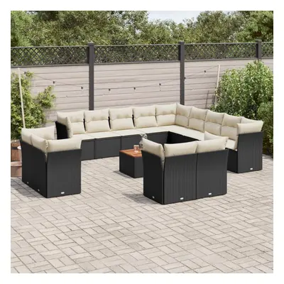 vidaXL 14 pcs conjunto de sofás p/ jardim c/ almofadões vime PE preto