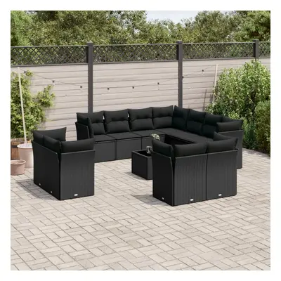 vidaXL 12 pcs conjunto de sofás de jardim c/ almofadões vime PE preto