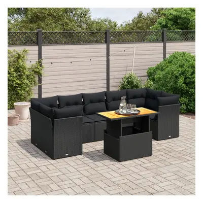 vidaXL 8 pcs conjunto sofás de jardim com almofadões vime PE preto