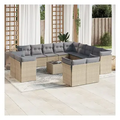 vidaXL 14 pcs conjunto de sofás p/ jardim com almofadões vime PE bege