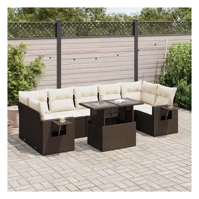 vidaXL 8 pcs conjunto sofás de jardim c/ almofadões vime PE castanho