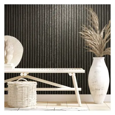 Noordwand Papel de parede Botanica Wooden Slats preto e cinzento