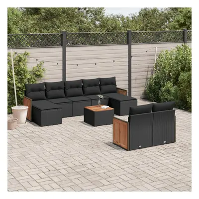 vidaXL 10 pcs conjunto sofás de jardim c/ almofadões vime PE preto