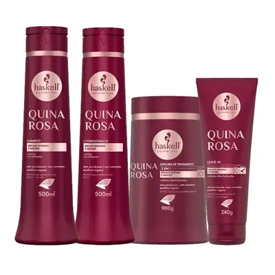 Haskell Kit Quina Rosa Shampoo Condicionador 500g + Máscara 900g + Leave-in 240g